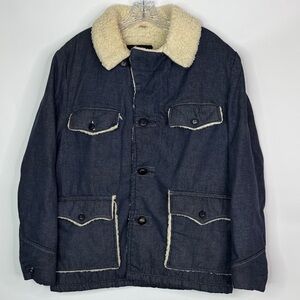 Vintage Sears Roebucks Western Denim Peacoat Jacket Sherpa Lining Size 42